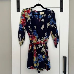Yumi Kim romper, M, bright floral on navy background